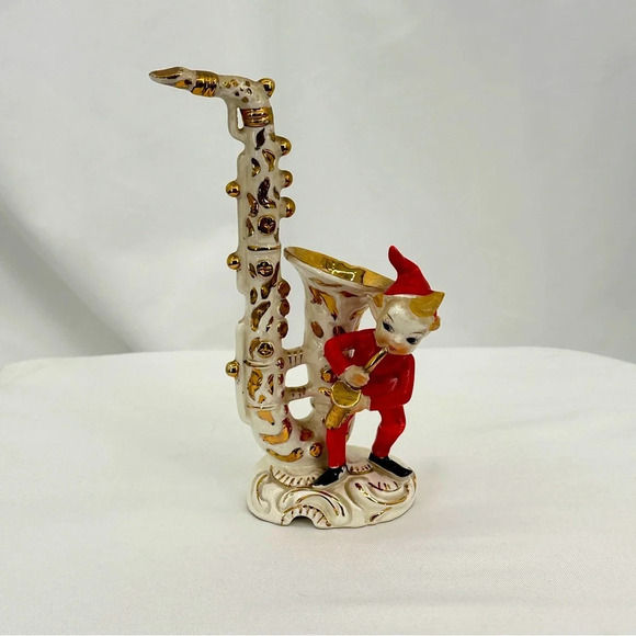 Lipper & Mann Christmas's Red Pixie Elf Figurine with Saxophone Vintage 1950s - Picture 1 of 9